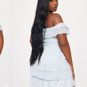 Fashion Nova Light Blue Off-Shoulder Mini Dress